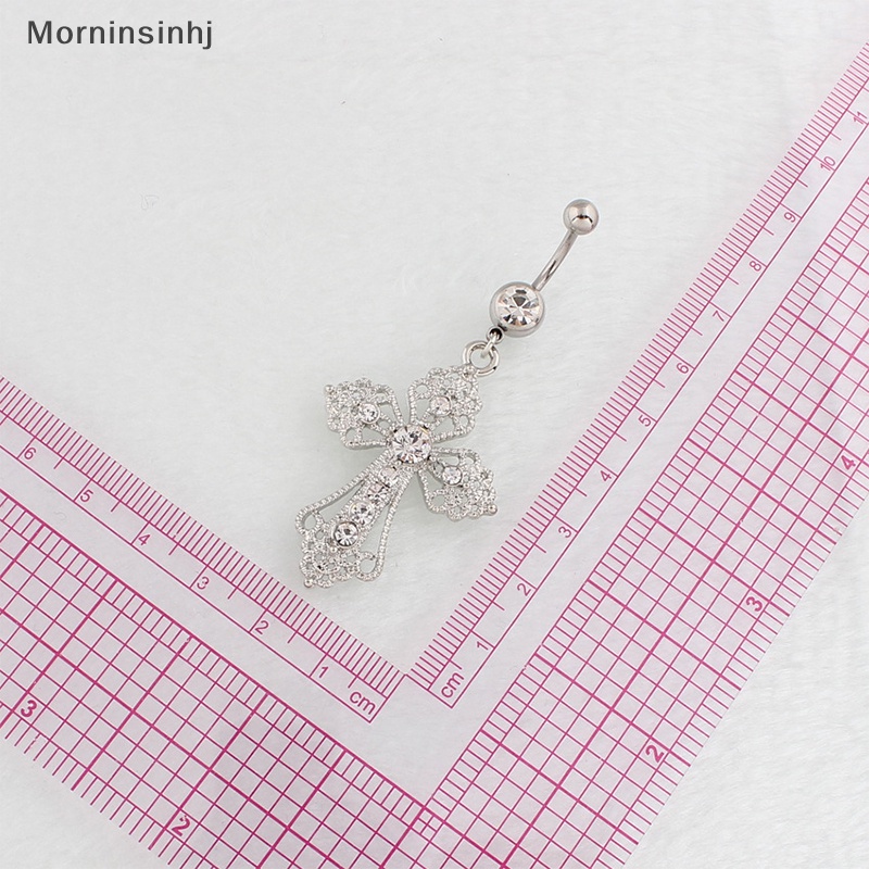 Mornin Bling Kristal Kreatif Cross Belly Rings Stainless Steel Sexy Belly Button Ring Diamond Tertanam Untuk Wanita Perhiasan Tubuh id