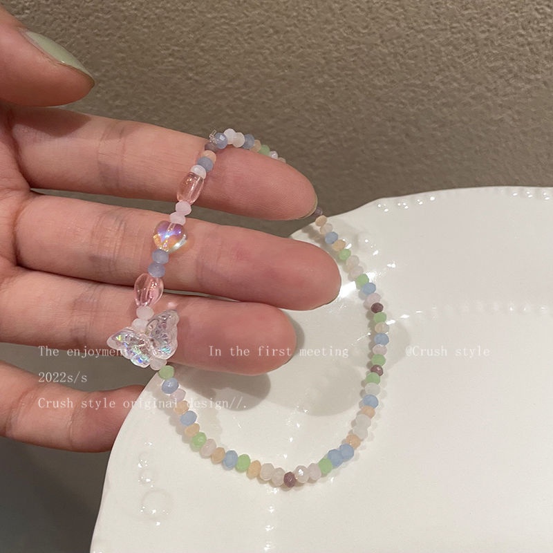 Manik-manik Warna-Warni Akrilik Kupu-Kupu Gelang Perempuan Musim Panas Ins Niche Desain Sederhana Dan Serbaguna Tali Tangan Yang Dapat Disesuaikan Perhiasan Tangan