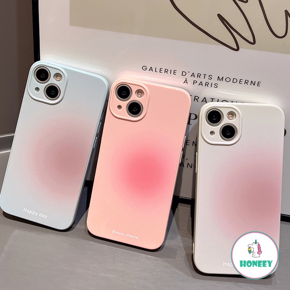 IPHONE Casing Ponsel Macaron Gradasi Untuk Iphone14 13 12 11 Pro Max Case TPU Soft Shell Halo Drop Resistant Fashion Pink Phone Cover