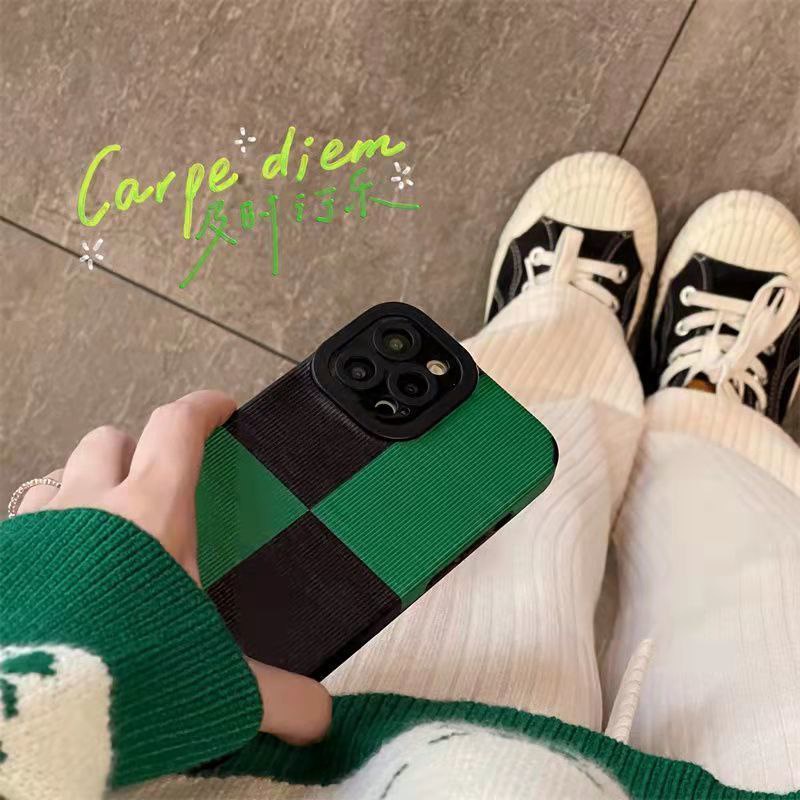 All New Hot Fashion Leather Soft Case IPhone 6S 7 Plus 8 Plus X XS XR XS Max 11 13 12 14 PRO Max 14 Plus SE Mini Phone Case Girl Girl Women Green and black patchwork plaid