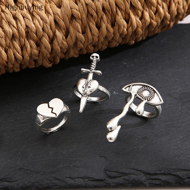 Hbid 3pcs Set Logam Perak Berlapis Cincin Jari Mata Dengan Panah Menembus Hati Baru Hip Hop Perhiasan Wanita Turki Perhiasan Glory
