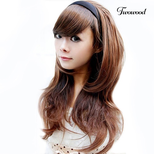 Twowood Fashion Wanita Cosplay Seksi Keriting Bergelombang Setengah Kepala Rambut Band Rambut Ekstensi Wig