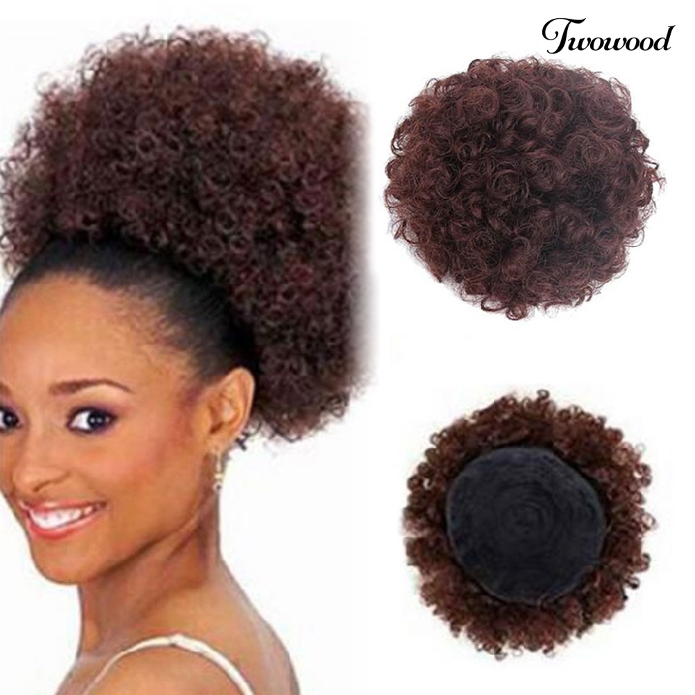 Twowood Wanita Pendek Keriting Sintetis Afro Ponytail Besar Rambut Ekstensi Penuh Wig Sopak