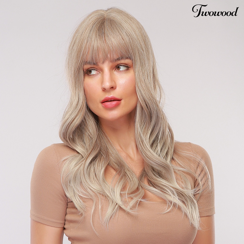 Twowood Wanita Non-slip Dapat Disesuaikan Suhu Tinggi Serat Rambut Sintetis Wig Bando