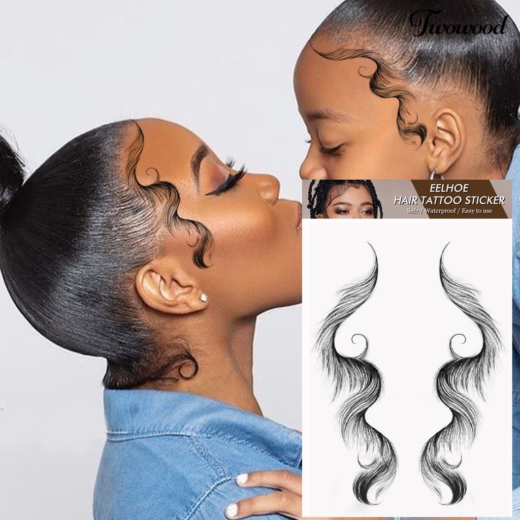 Twowood 12Pcs /Set Rambut Tato Stiker Tahan Air Styling Rambut Ultra Tipis Curling Tepi Rambut Bayi Rambut Stiker Untuk Kecantikan