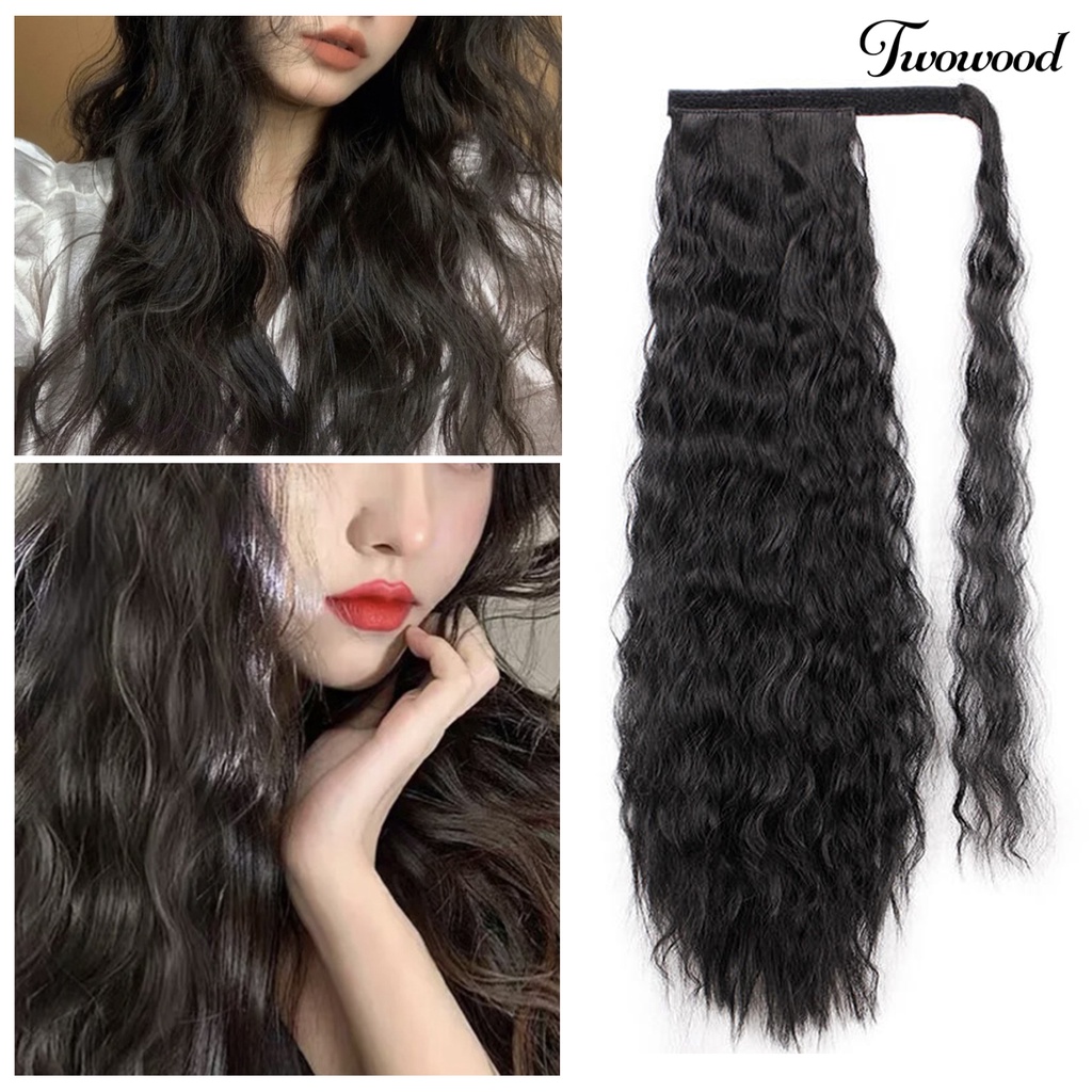 Twowood Wig Tak Terlihat Mudah Dipakai Nyaman Halus Wol Gaya Roll Pita Pengikat Alat Makeup Suhu Tinggi Sutra Panjang Jagung Keriting Ponytail Untuk Rumah