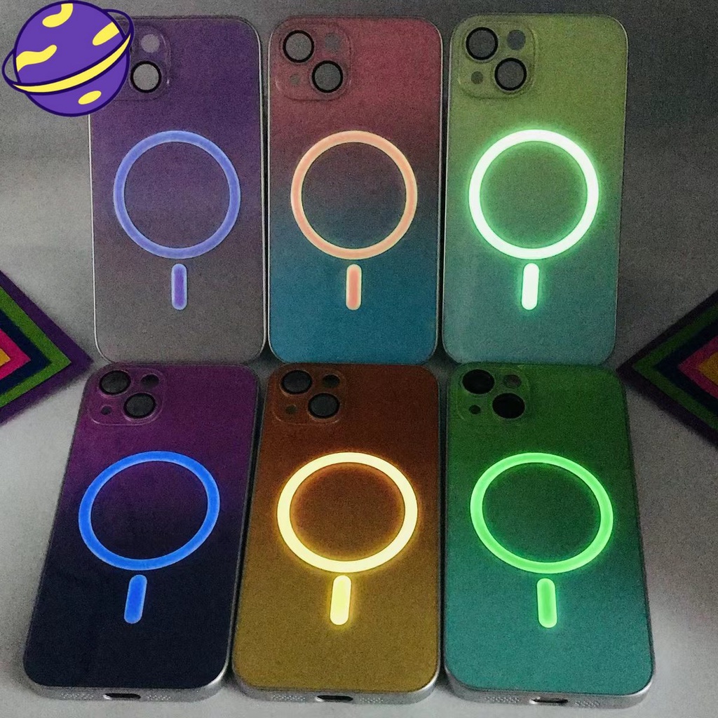 IPHONE Casing Cincin Magnetik Luminous Cocok Untuk Iphone14 11 13 12 Pro Max Fashion Kontras Surya Terang Hard Case