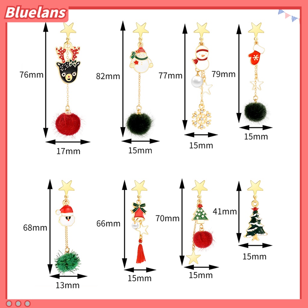 [BLS] 8pcs Anting Natal Indah Multi-Potongan Nyaman Dipakai Suasana Meriah Geometri Liontin Dekorasi Hypoallergenic Gadis Pohon Natal Snowflake Earrings