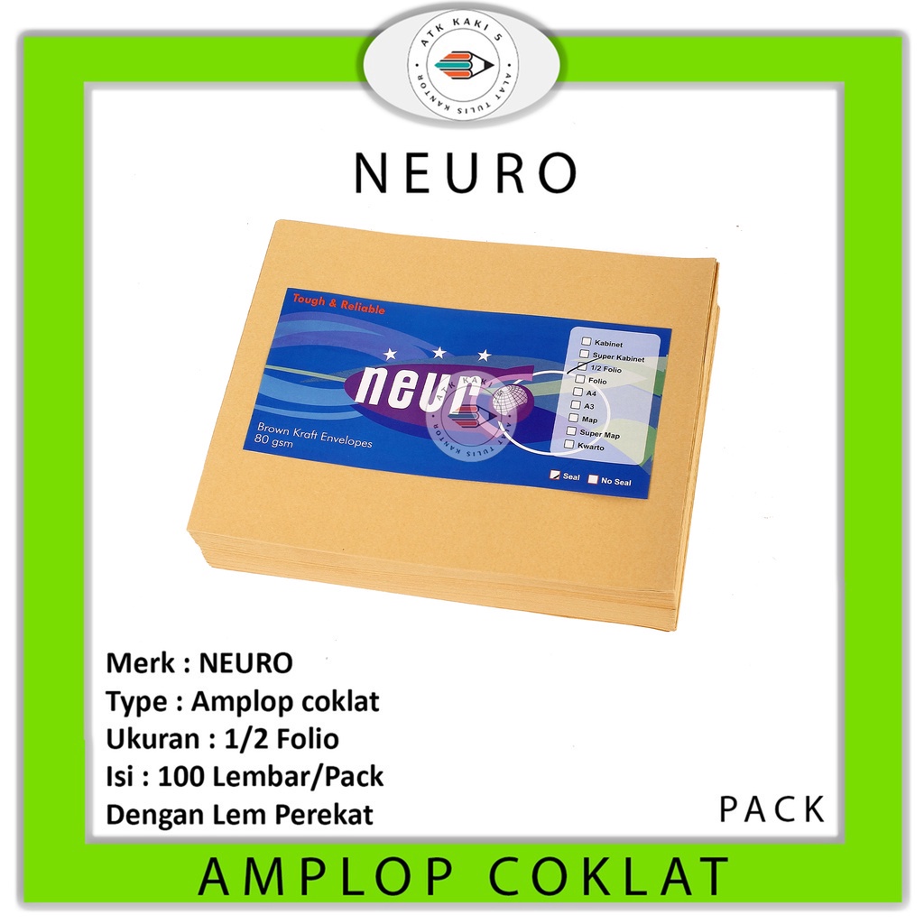 

NEURO - Amplop Coklat Polos Ukuran 1/2 Folio Seal - Pack