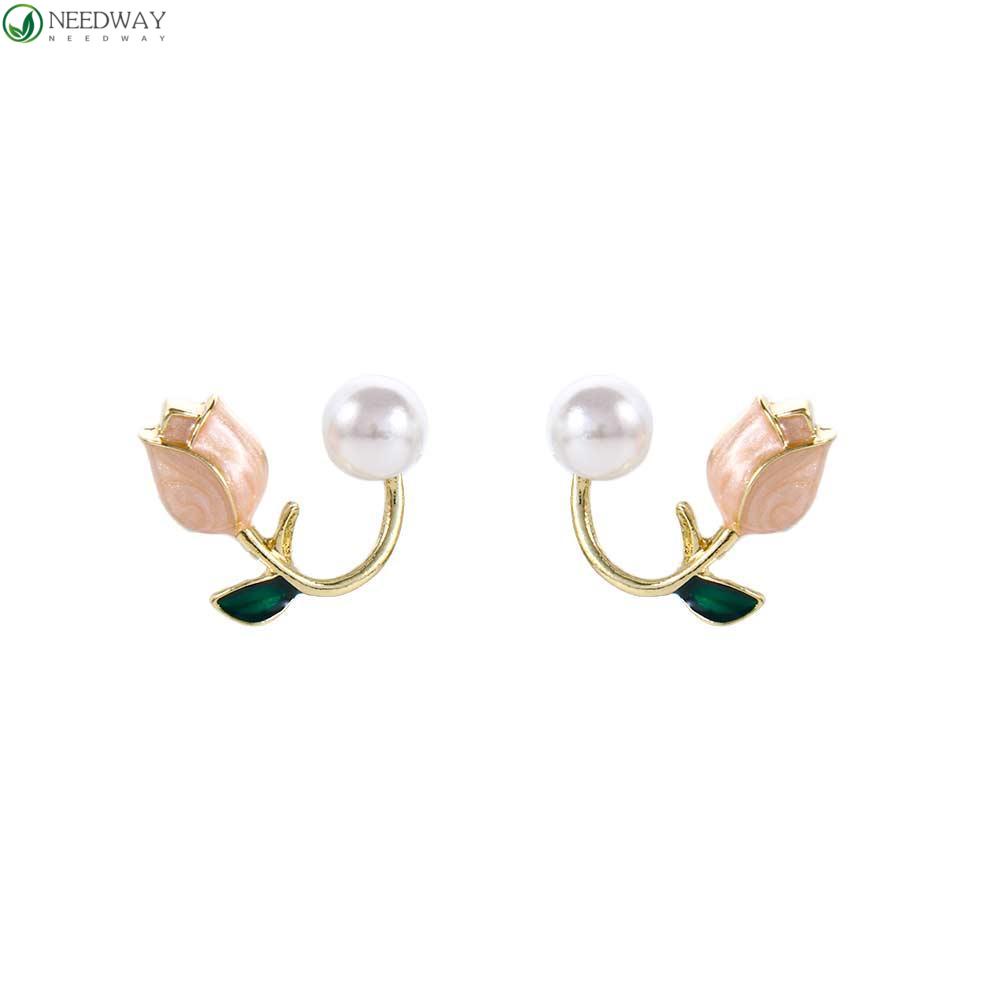 Needway Bunga Ear Studs Elegan Gaya Korea Gadis Hadiah Perhiasan Aksesoris Mutiara Imitasi Wanita Pearl Studs