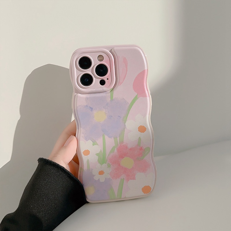 Pretty Pink Purple Flower Soft TPU Case iP iPhone 14 + Plus 11 12 13 Pro Max Wave FTD Girl Woman Casing Apple