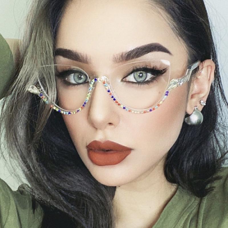 Kacamata Anti Radiasi Cat Eye Diamond Half Frame Untuk Wanita