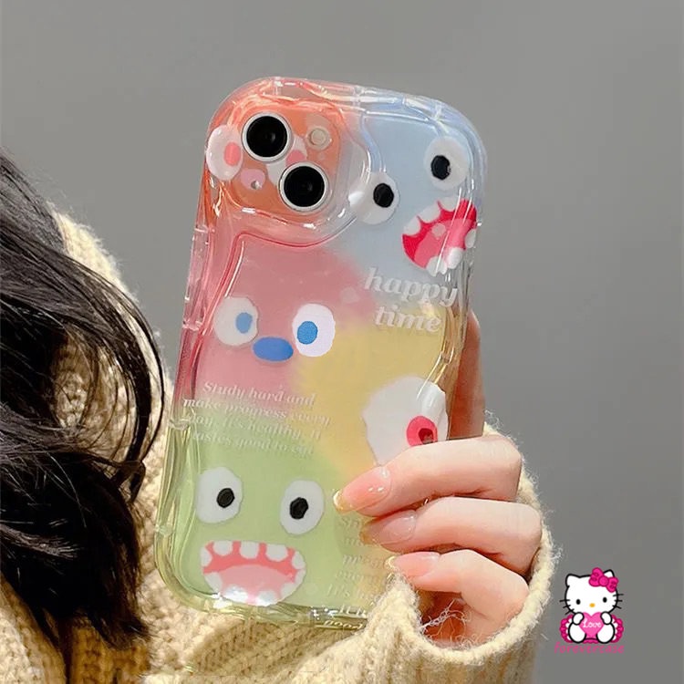 Casing Bracket Stand Monster Kecil Kartun Untuk Realme C53 C35 C25Y C30 C55 C25s C21Y C12 C31 C17 C3 C15 C21 C33 C20 C1 C1 C20A C25 5s 5 7i 6i 9i 5i Casing Tepi Bergelombang Melengkung 3D Lembut