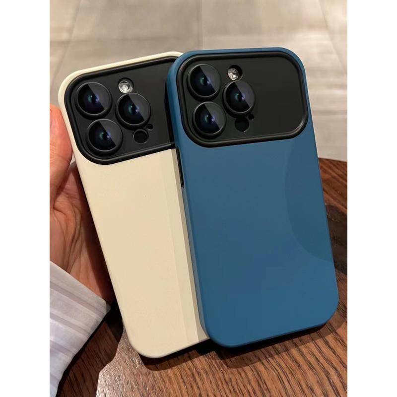 IPHONE Kontras Warna Sederhana 2-in-1 Windows Besar Rasa Kulit Dalam Detik Ganti Casing Ponsel Untuk Iphone14 13 12 Pro Max14 Plus