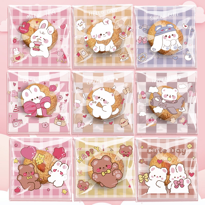 NEW PLASTIK  KUE  COOKIES 10X10CM BUNNY BEAR TERBARU 2023/ PLASTIK KEMASAN SUDAH DENGAN LEM