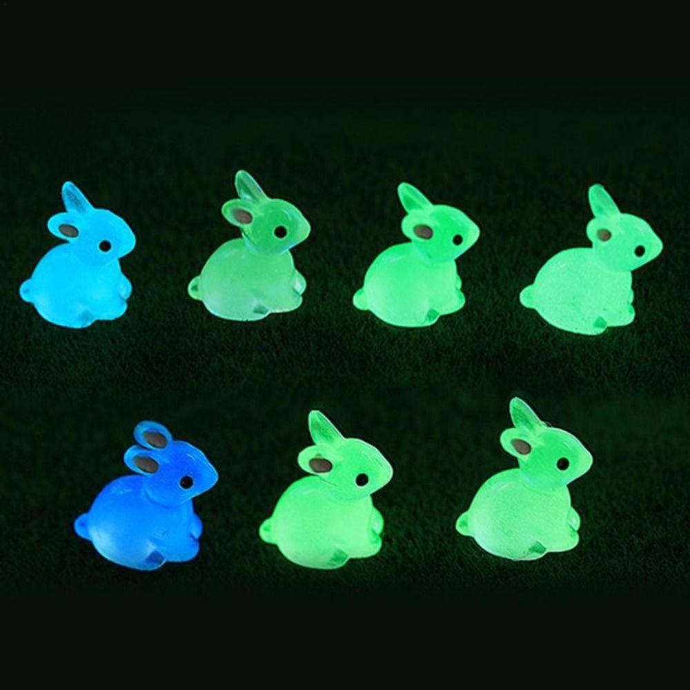 NEEDWAY Needway Patung Kelinci Bercahaya Model Taman Mainan Bunny Figure Ornamen Liontin Hewan Micro-Landscape Set Dekorasi Akuarium Miniatur Angka