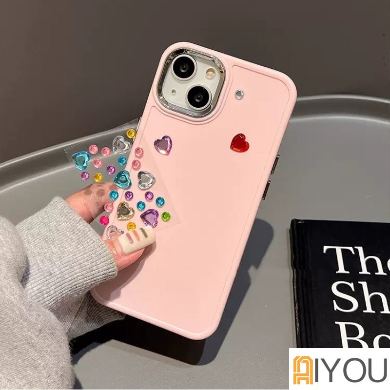 IPHONE Luxury Berlian Imitasi DIY Phone Case Untuk Iphone14 13 12 11 Pro Max XS X XR Silikon Soft Case TPU Mewah Plating Tombol Square Edge Shockproof Protection Camera Case Cover