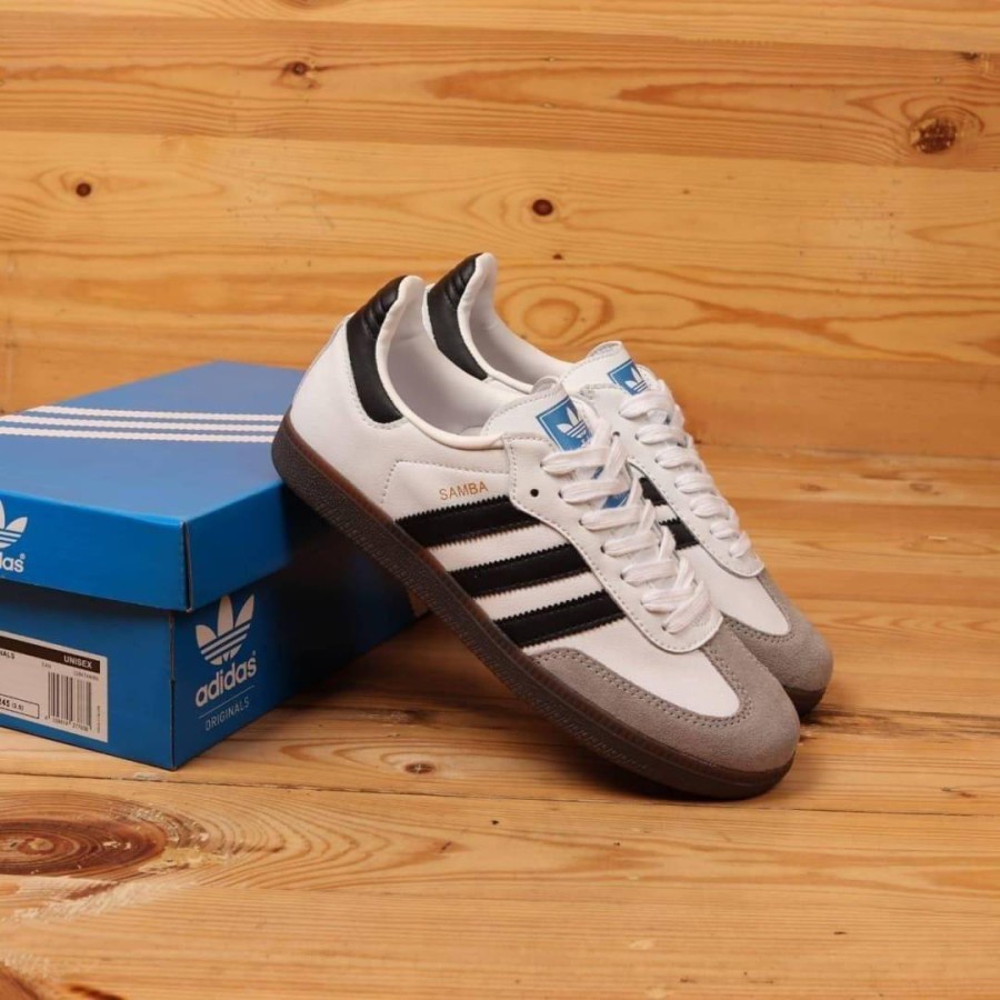 Sepatu Adidas Samba OG Vegan Classic Leather Kulit White Black Putih Gum - Handball Sneakers Pria