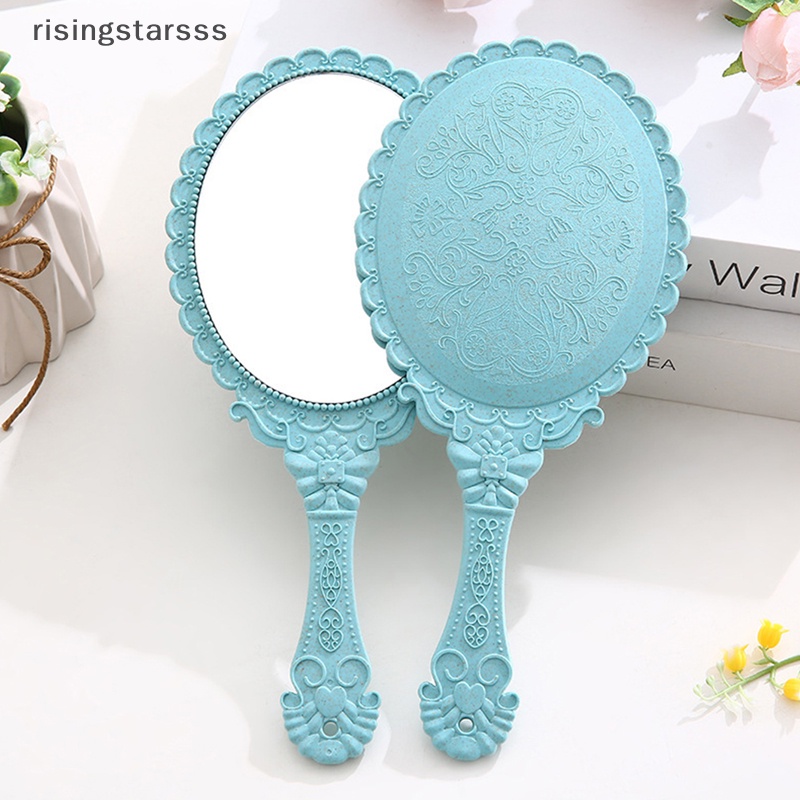 Rsid Span-new Vintage Ukir Handheld Vanity Mirror Cermin Rias Tangan Gagang Kosmetik Jelly