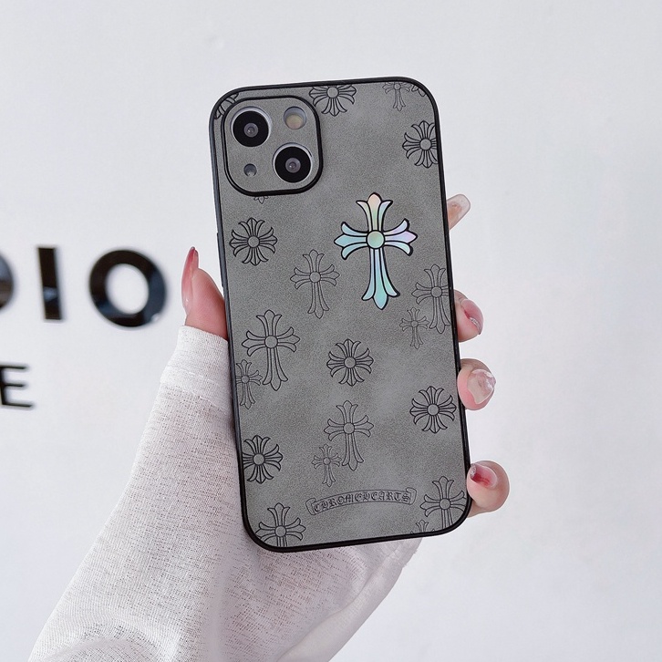 【Gradient Laser 】Case IPhone 11 12 13 14 Pro Max X XR XS MAX 14 Plus Protect Case Man Cross Chrome Hearts