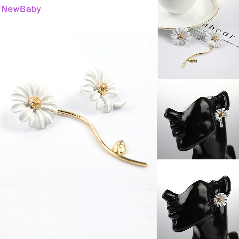 Newbaby Lucu Vintage Bunga Enamel Glaze Stud Anting Wanita Fashion Asimetris Daisy ID