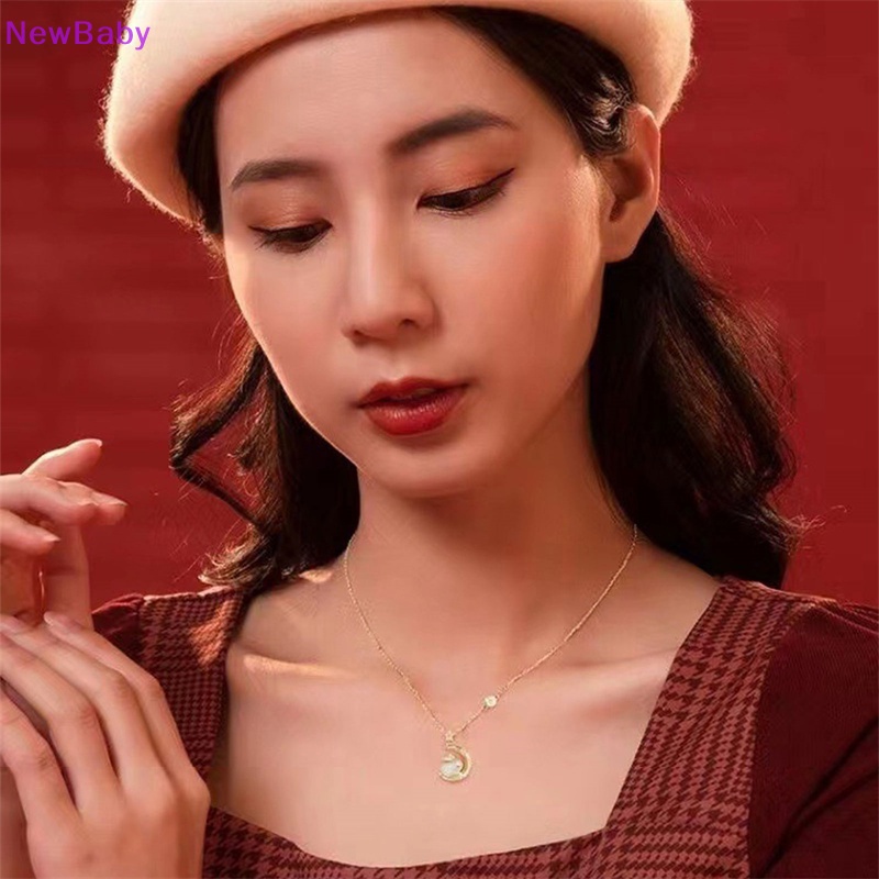 Newbaby Bahan Tembaga Giok Kelinci Kalung Perempuan Rasa Bulan Kelinci Tulang Selangka Rantai ID