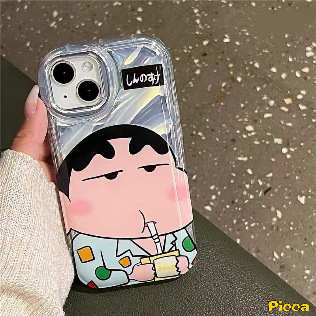 Mewah Dazzle Warna Kartu Laser Kacamata Hitam Keren Crayon Shin-Chan Case Kompatibel Untuk IPhone XR 11 13 14 12 Pro Max7 8 6 6S Plus X XS MAX SE 2020 Case 3D Dengan Stiker Hati Berlian