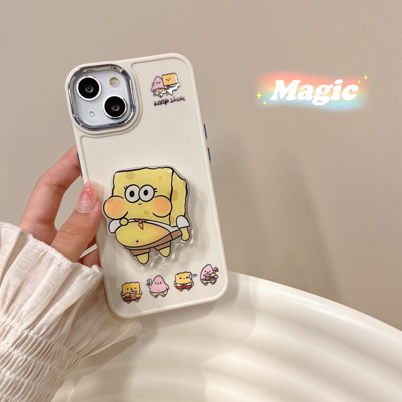 All New Metal Camera Skin Silicone Soft Case IPhone 11 12 13 14 Pro Max Women's Fashion Gift Cute Cartoon Phone Case Funny SpongeBob