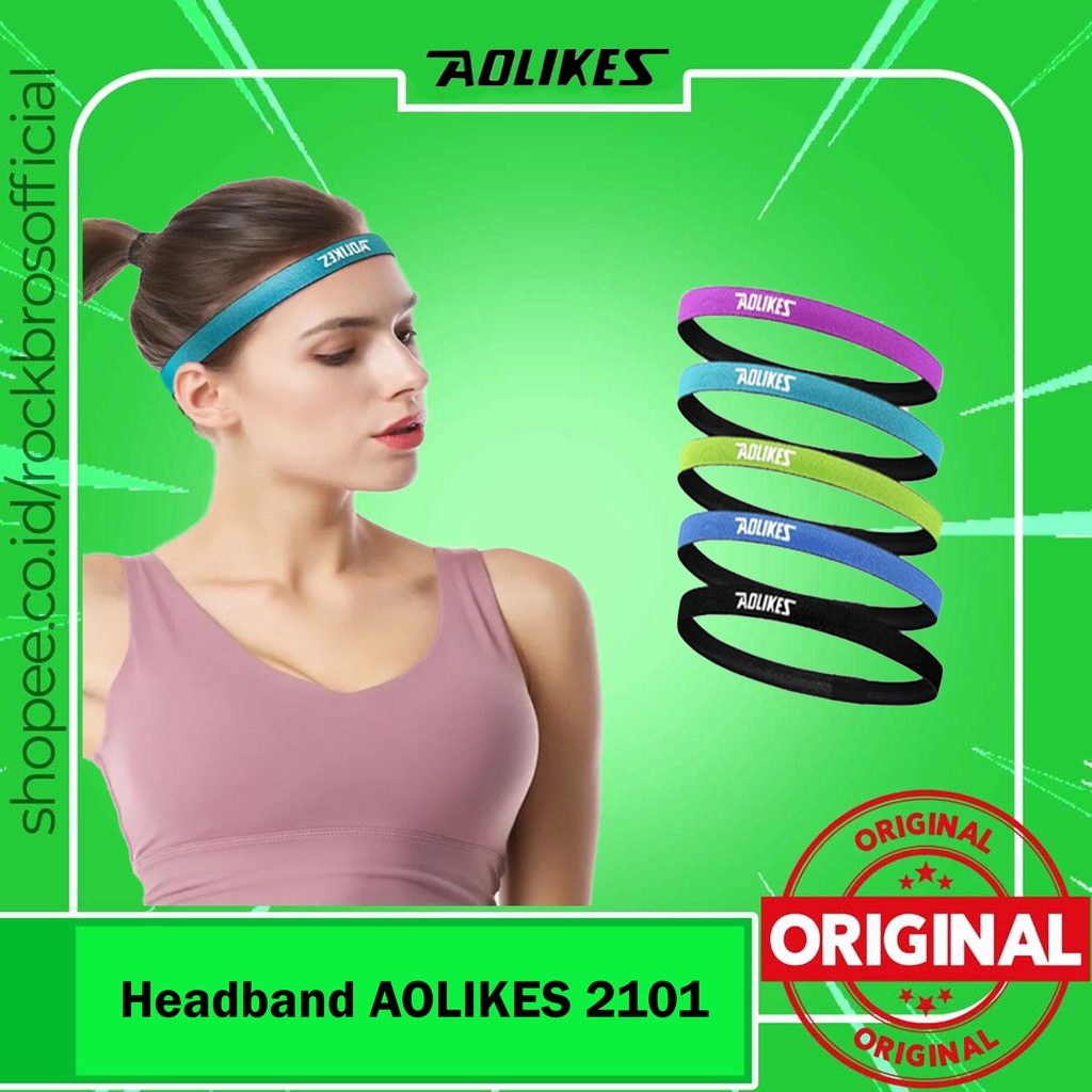 Headband Aolikes 2101 Sweat Head Bandana Ikat Kepala Olahraga Tenis Running Gym Sport Head Band Non Slip Outdoor Pria Wanita