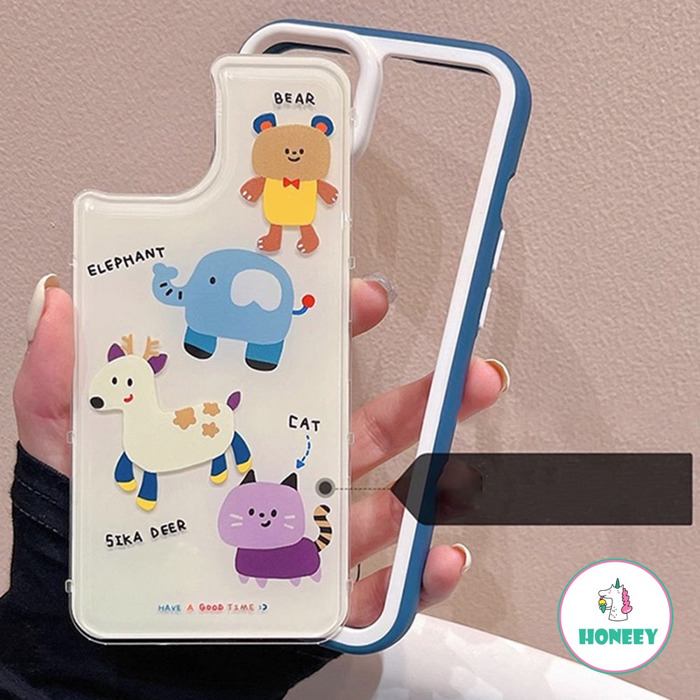 Untuk Apple14 Case Kartun Hewan Lucu Iphone14 13 12 Pro Max Bingkai Biru 2-in-1 Case iPhone 11paket Lengkap Dropproof Hard Cover Pelindung