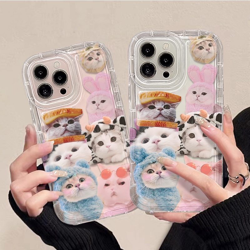 IPHONE Kucing Lucu Casing Ponsel Lembut Kompatibel Untuk Iphone14 13 11 12 Pro XS Max X XR 7+ 8plus Casing Transparan TPU Silikon Shockproof Cover