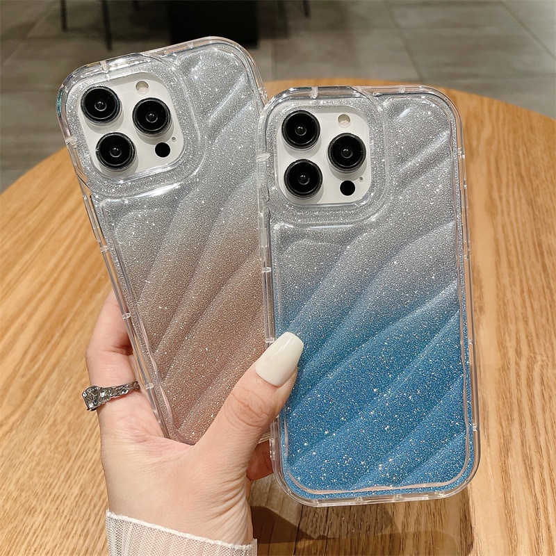 IPHONE Casing Ponsel Bubuk Glitter Gradasi Motif Gelombang Iphone14 13 12 11 Pro MAX X XS Max7 8 Plus Shockproof Case Cover