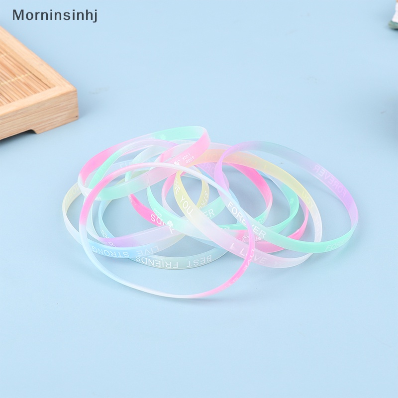 Mornin 10 Pcs Bercahaya Gelang Silikon Permen Berwarna Gerakan Huruf Gelang Fashion Pring Karet Pergelangan Tangan Tali Perhiasan Hadiah id