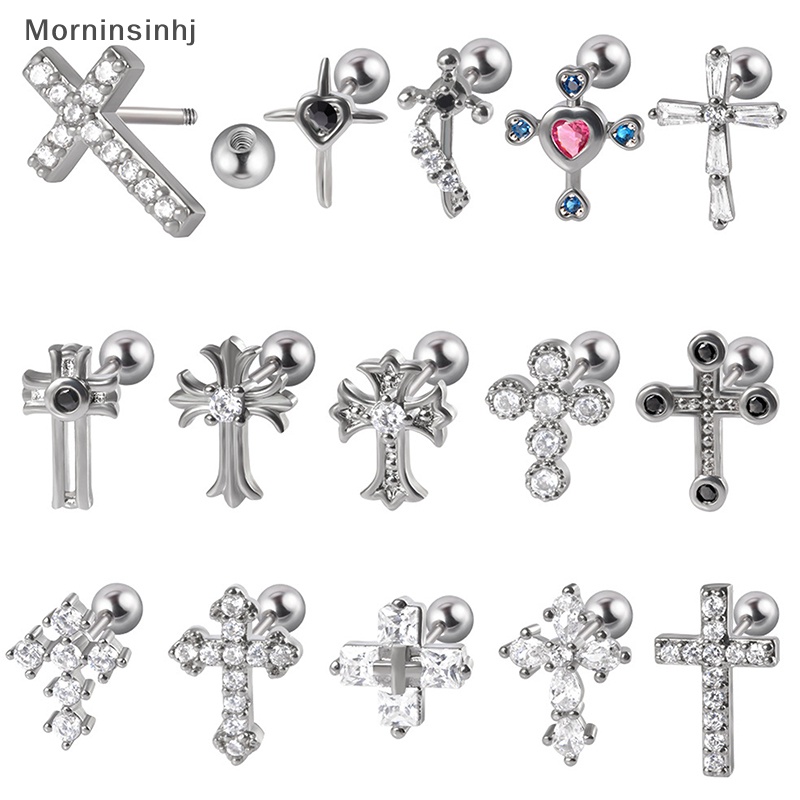 Mornin 1pcs Cross Zirkon Anting Telinga Tulang Kuku Untuk Wanita Tulang Rawan Anting Spiral Stud Earring Tubuh Perhiasan Hadiah id