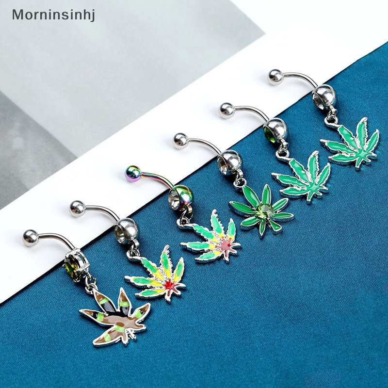 Mornin Fashion Maple Leaf Pusar Belly Button Rings Kristal Zirkon Liontin Pusar Cincin Perhiasan Tubuh Untuk Wanita id