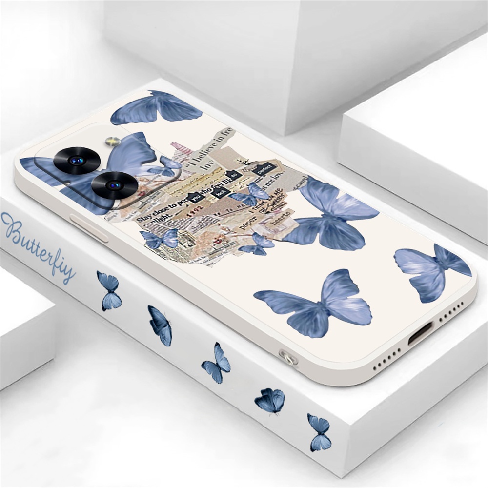 Soft Case Redmi Note12 12 Pro POCO C40 11S 11 Pro A1 A2 Redmi 10C 10A 9C 9T Note10 5G Note 10S Note 9s M3 Pro X5 X3 Pro NFC Vintage Biru Butterfly Silikon Penutup Telepon