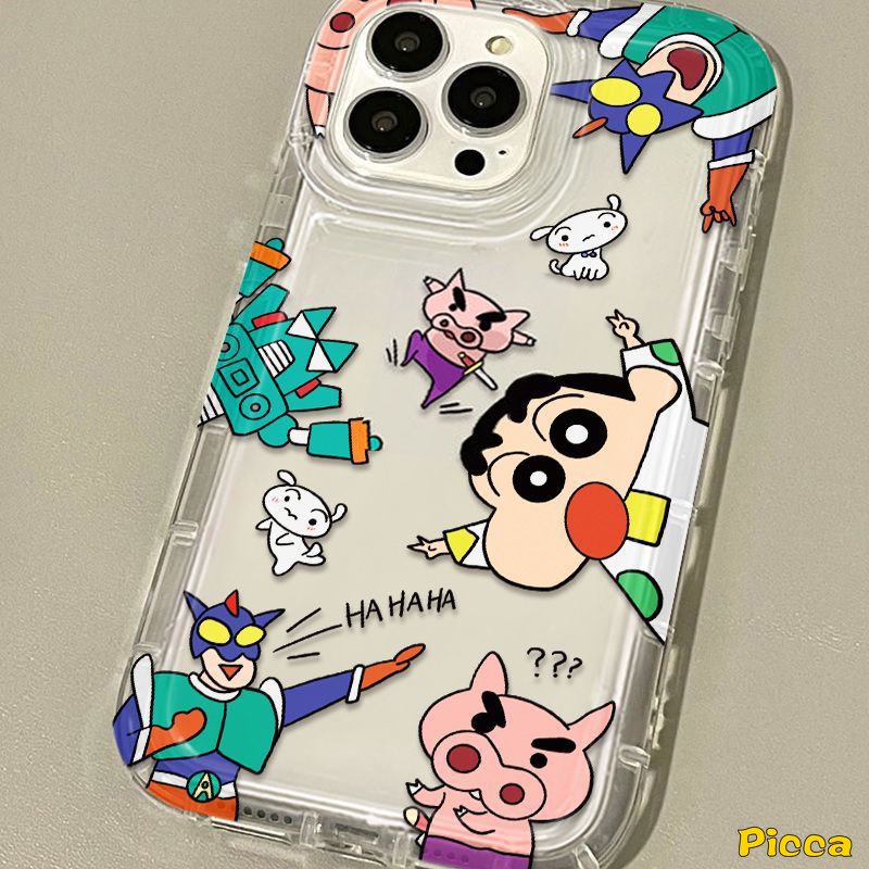 IPHONE Ins Korea Doodle Ikatan Simpul Bintang Dog Whale Phone Case Kompatibel Untuk Iphone11 14 13 12 11 Pro MAX 7Plus 6 6S 7 8 Plus XR X XS MAX Kartun Pasangan Lucu Crayon Shin-chan Airbag Cover