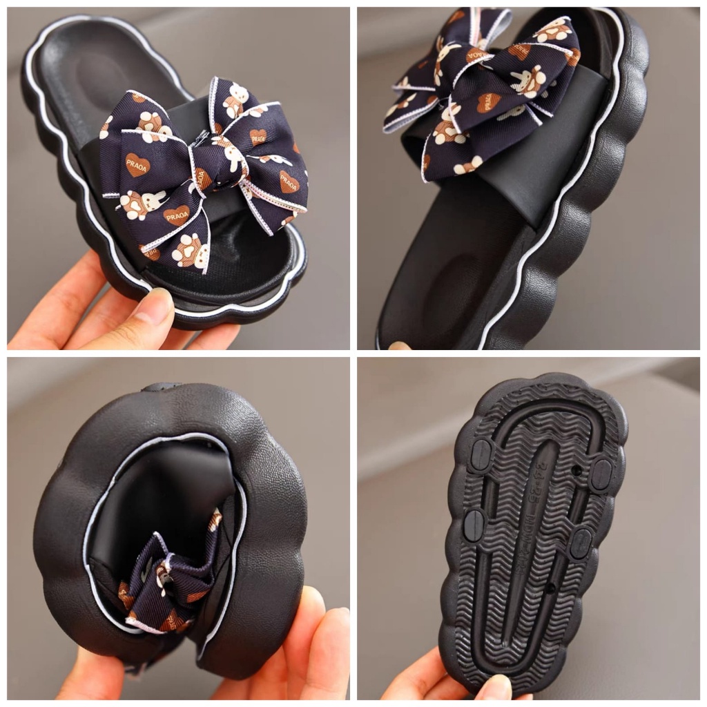 SHOEGALLERY LV0302 Sandal Slip On Anak Perempuan Import Motif Pita Bear Pulkadot