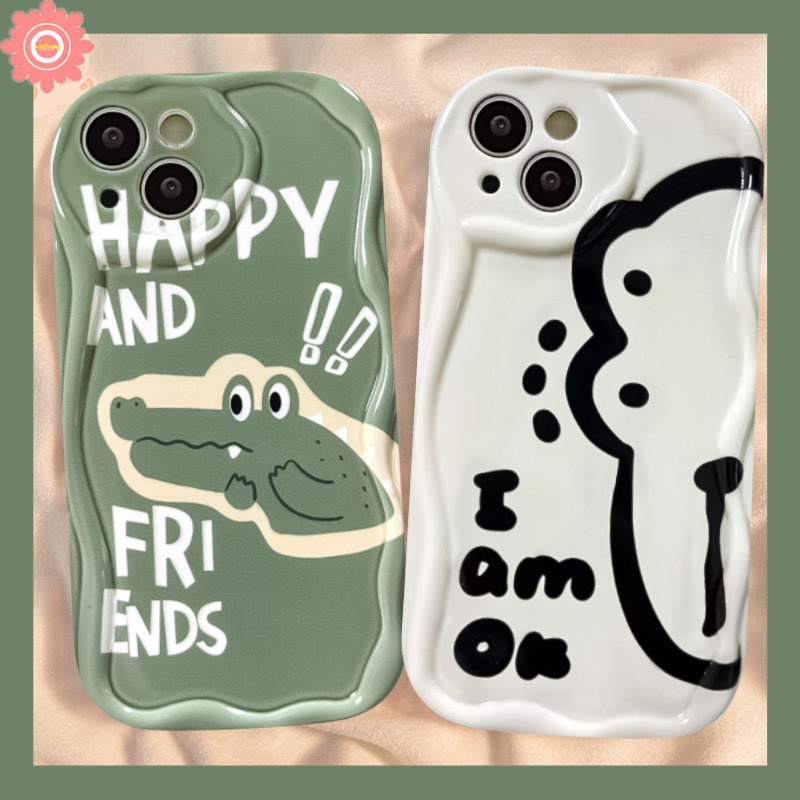 Compatible for iPhone 7Plus 8Plus XR 14 11 13 12 Pro Max X XS Max 6 6s 7 8 Plus SE 2020 Couple Cute Cartoon Crocodile Dinosaur Soft Glossy 3D Wavy Curved Edge Phone Back Cover Case