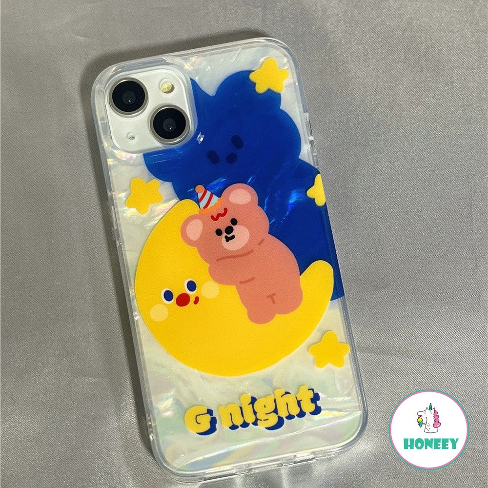 IPHONE Casing Ponsel Kartun Beruang Bulan Yang Indah Untuk Iphone14 Pro Max12/12pro 13pro Max Case Iphone11Sarung Ponsel Motif Kerang Tahan Guncangan