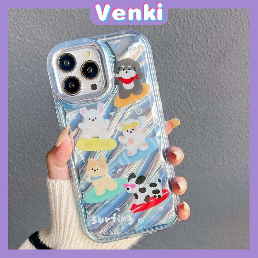 VENKI - Untuk iPhone 11 iPhone Case Laser Reflektif Bening Phone Case TPU Lembut Shockproof Airbag Case Cute Surf Critter Kompatibel dengan iPhone 14 13 Pro max 12 Pro Max XR XS 7 8Plus