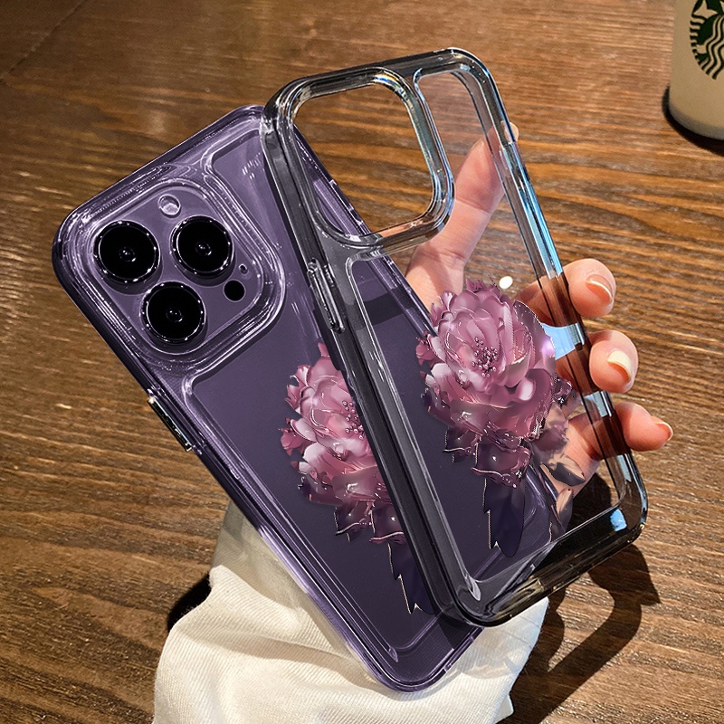 Casing Bunga Ungu Untuk IPhone Kompatibel6 7 8 6Plus 7Plus 8Plus 11 14 Pro Max X XS XR 11 12 13 14 Pro Pro Max SE 2020 2022 Plating Electroplated Buttons Shockproof Cover