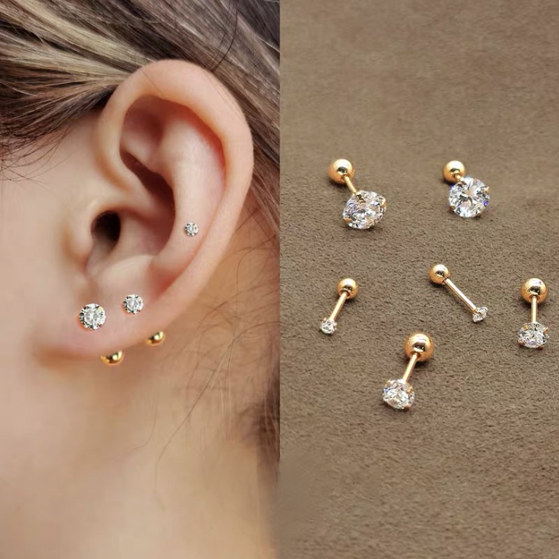 Ay(cn) 4cabang Tragus Tulang Rawan Stainless Steel Ear Stud Fashion Kristal Zirkon Anting Perhiasan Aksesoris