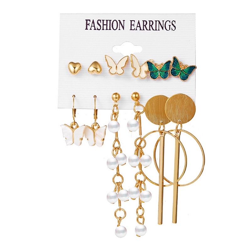 6 Pcs/Set Anting Mutiara Set Kristal Rumbai Elegan Oversized Stud Earrings Wanita Perhiasan Fashion Aksesoris