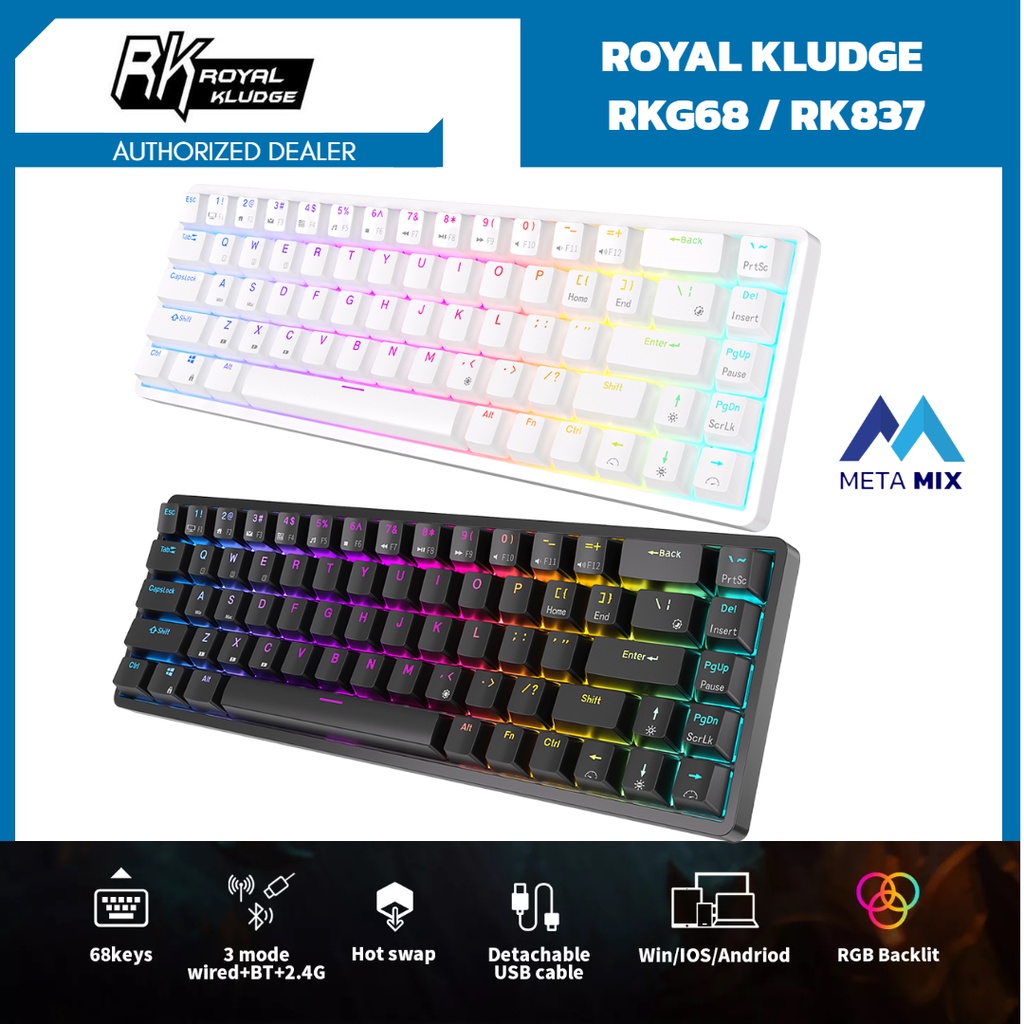 ROYAL KLUDGE RKG68 RK837 65% MECHANICAL KEYBOARD GAMING HOTSWAP RK68