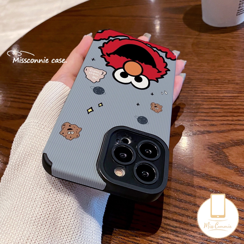 IPHONE Ins Trendi Merek Merah Sesame Street Shockproof Case Kompatibel Untuk Iphone11Xr 11 13 12 14 Pro 7Plus Max7 8 Plus X XS MAX Pasangan Tekstur Kulit Cover