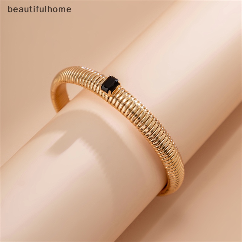 {beautifulhome} Punk Rantai Ular Spiral Twist Bracelets Cubic Zirconia Bangle Wanita Fashion Perhiasan.