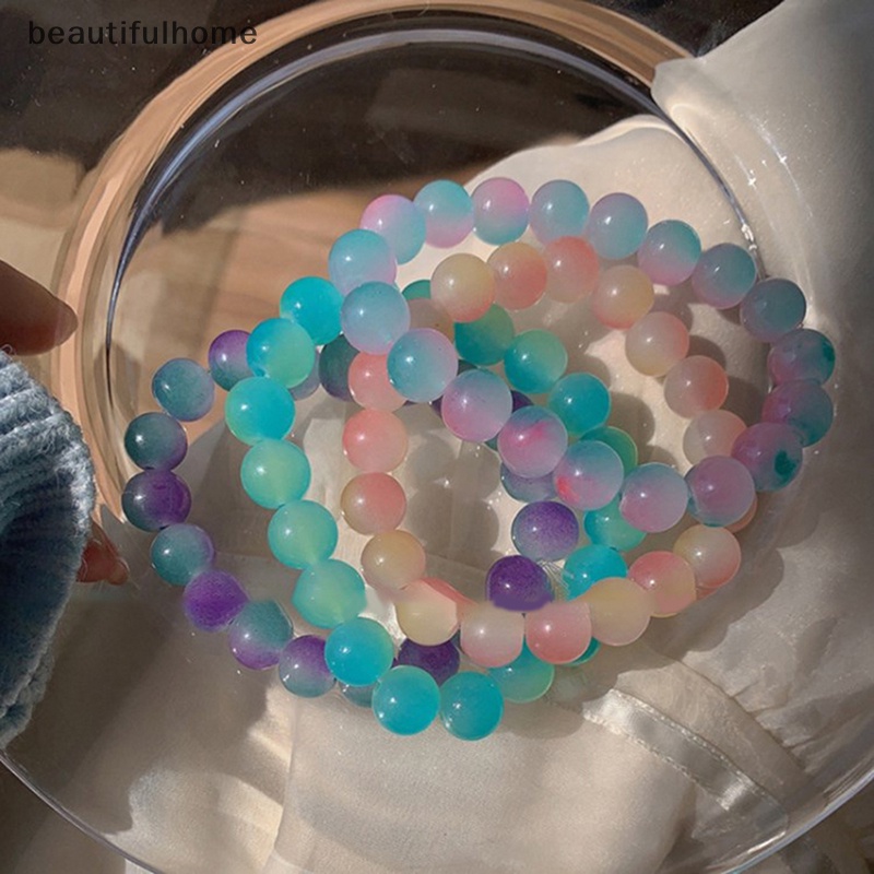 {beautifulhome} Gradien Warna-Warni Kaca Kristal Moonstone Gelang Multicolor Batu Manik-Manik Pesona Gelang Handmade Gelang Hadiah.