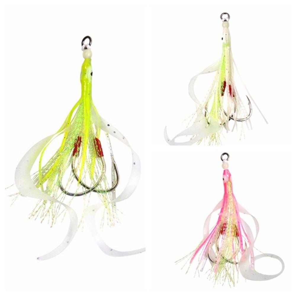 Lanfy Assist Hooks Double Hook Aksesoris Memancing Silikon Assist Fishhook Luminous Jig Umpan Untuk Air Asin