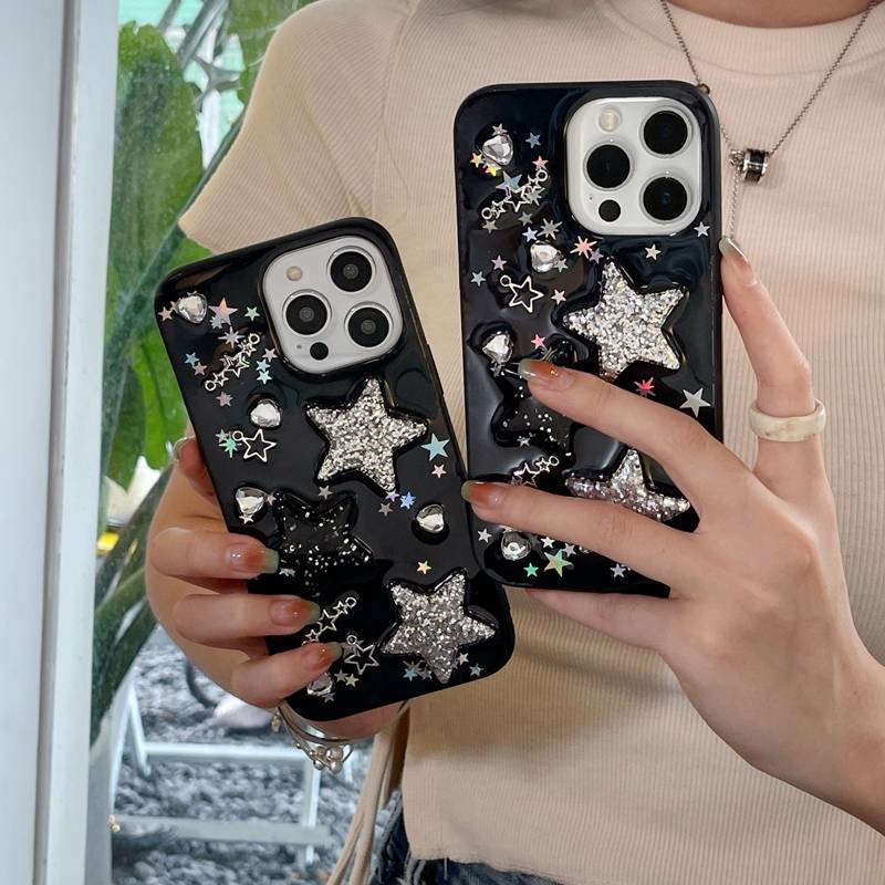 Shine Black Stars Soft TPU Case HP iP iPhone 14 13 12 11 Pro X XS XR Max 7 8 + Plus Drop Glue FTD Casing Apple